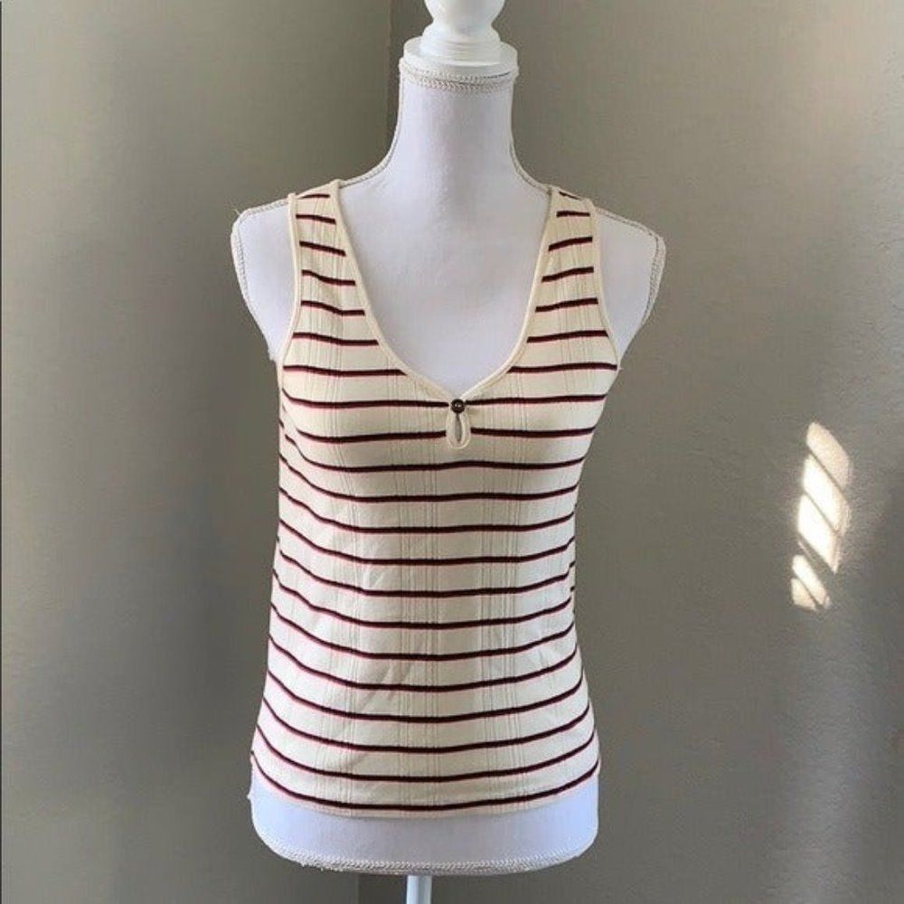Madewell Cream Red & Black Striped Tank Top Size Small